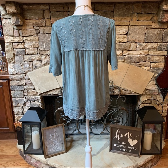 Knox Rose Boho Embroidered Tassel Tie Blouse Small - Picture 6 of 10